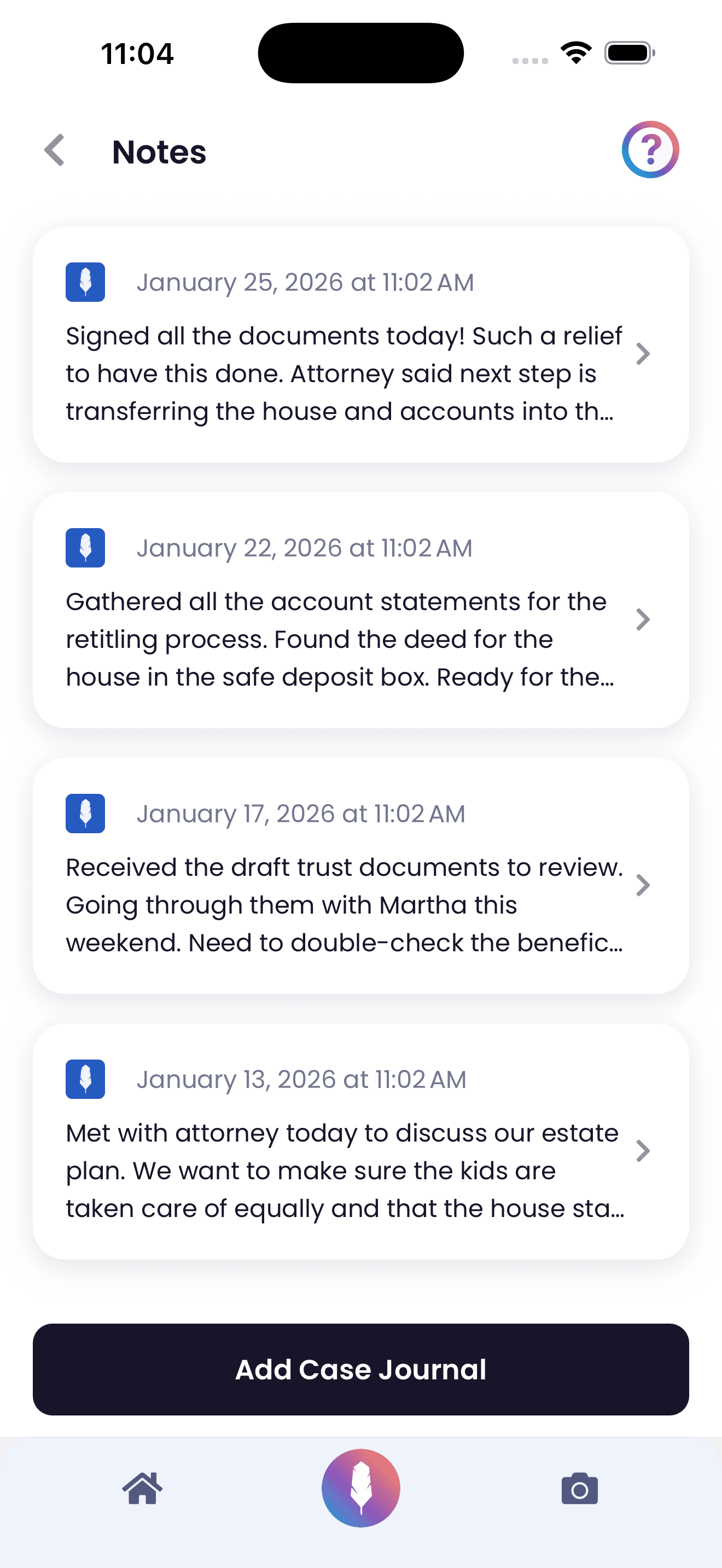 Estate planning case notes and documentation