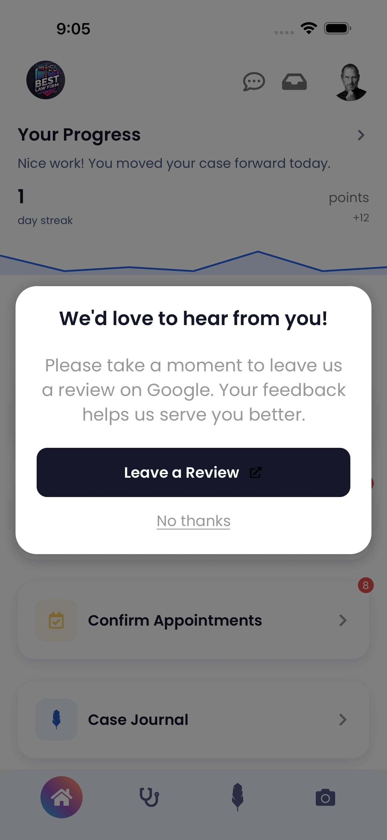 Google review request prompt for happy clients