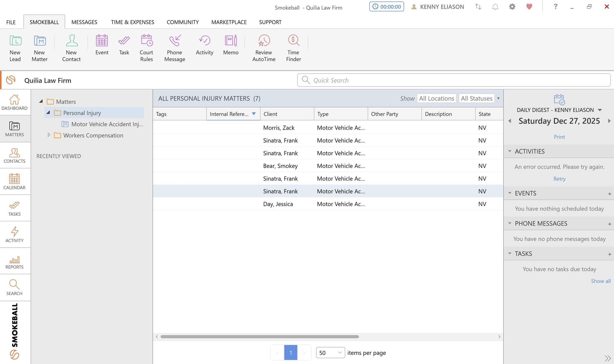 Smokeball integration in the Quilia app