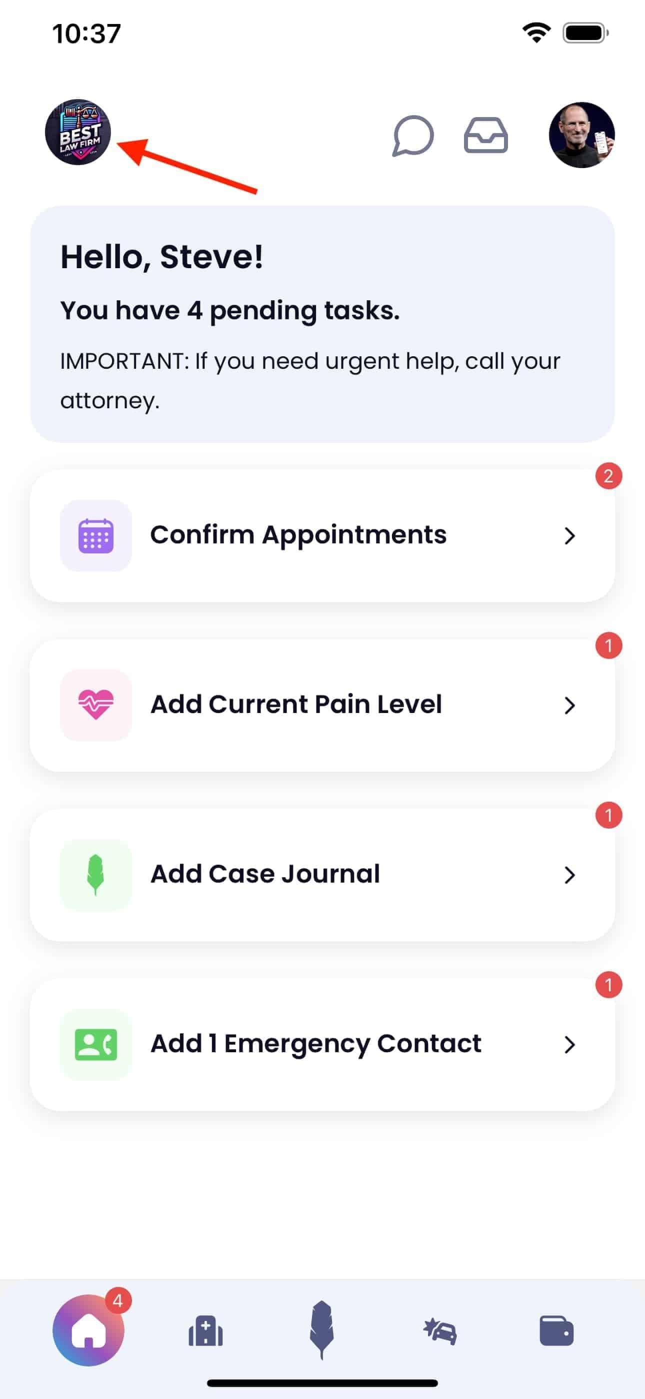 White-labeled law firm app branding in Quilia