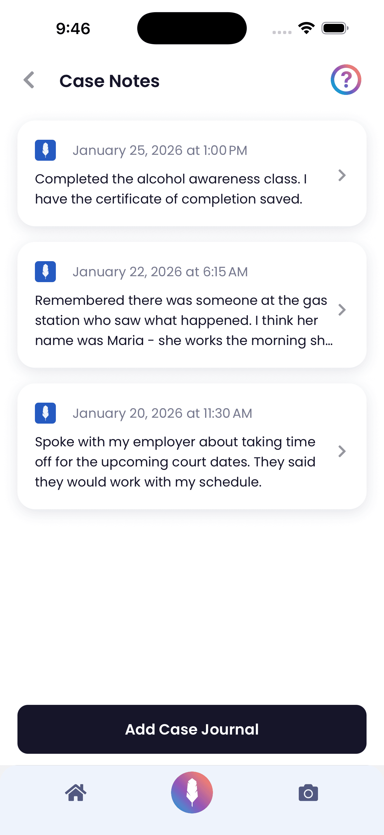 Criminal defense case notes and documentation