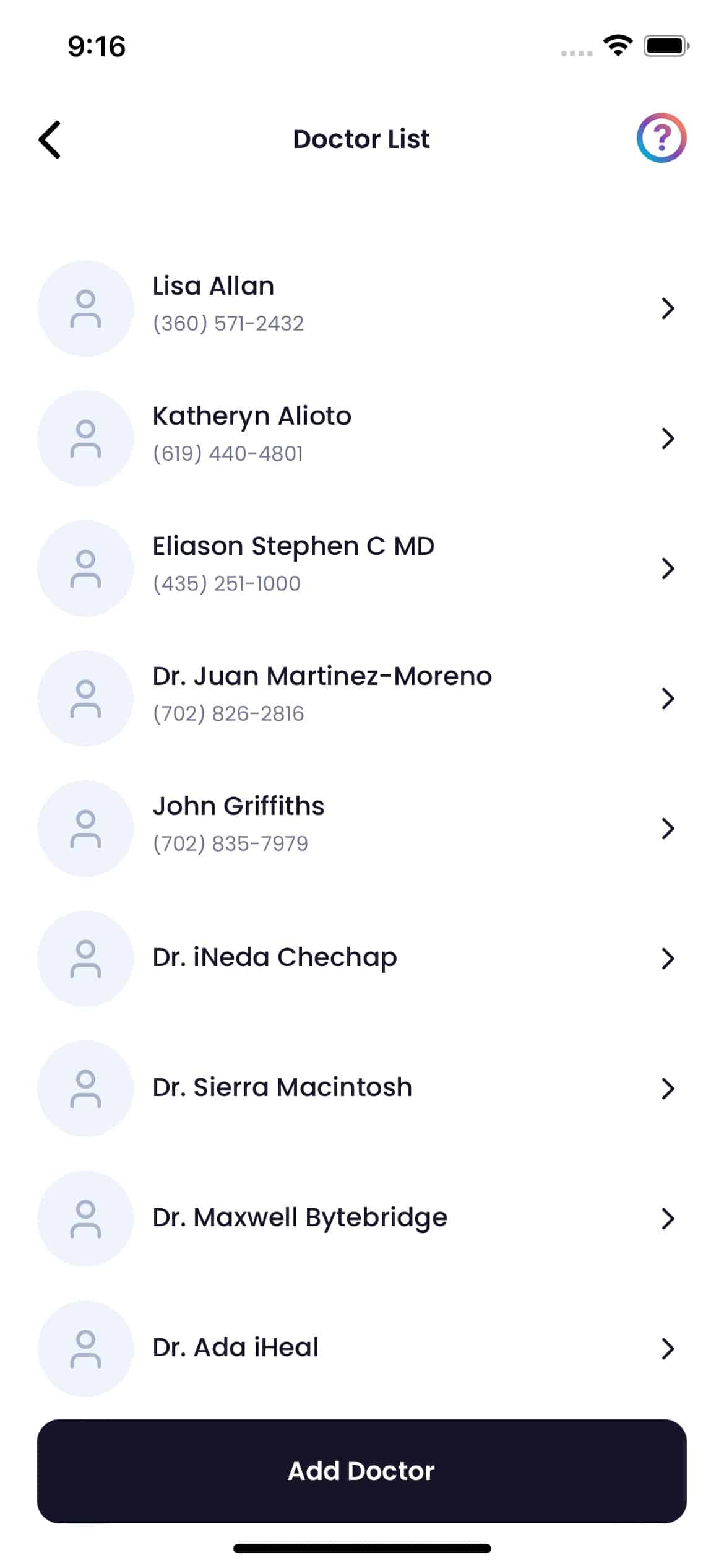List of medical providers connected to a personal injury case