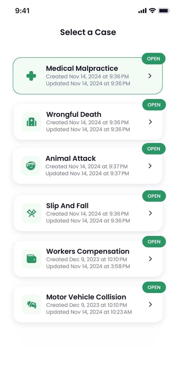 Medical malpractice case management in the Quilia app