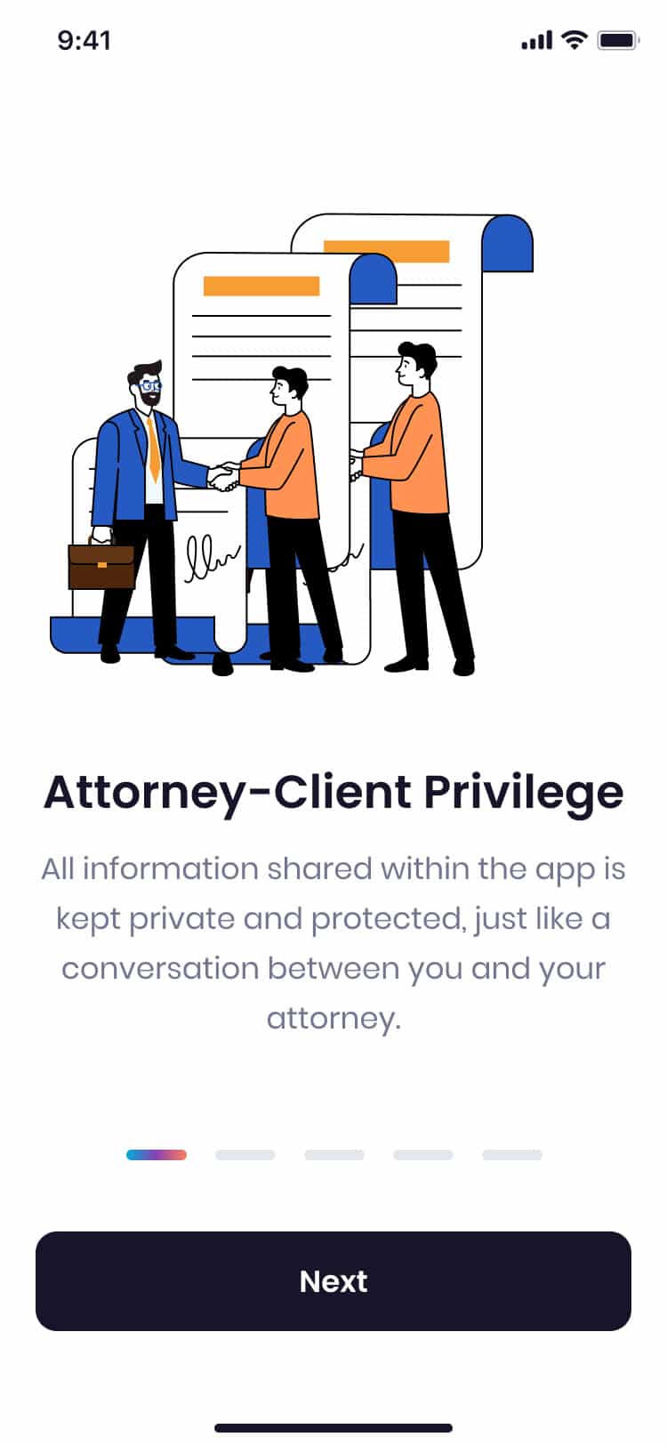 Attorney-client privilege messaging screen in Quilia