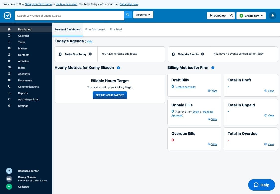 Clio integration in the Quilia app
