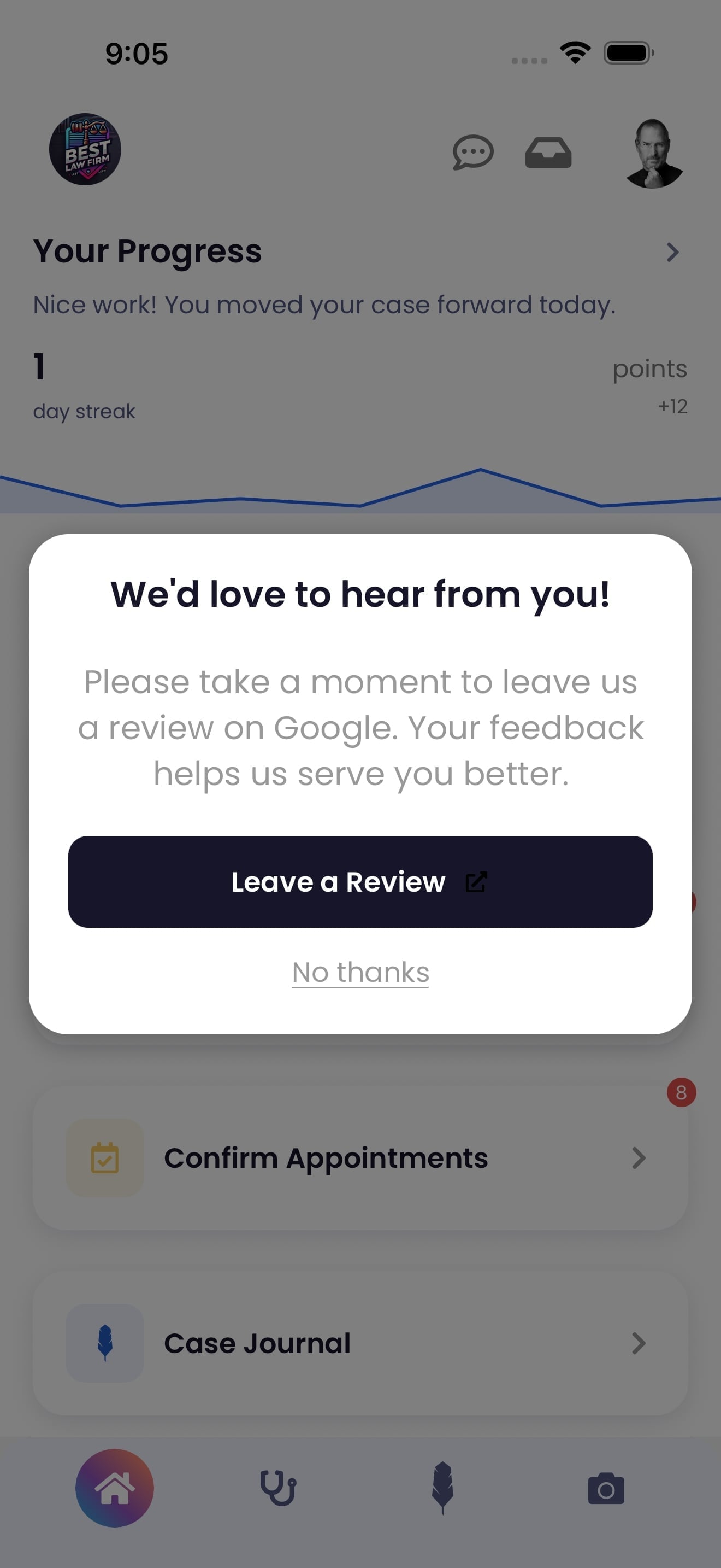 Google review request prompt for happy clients