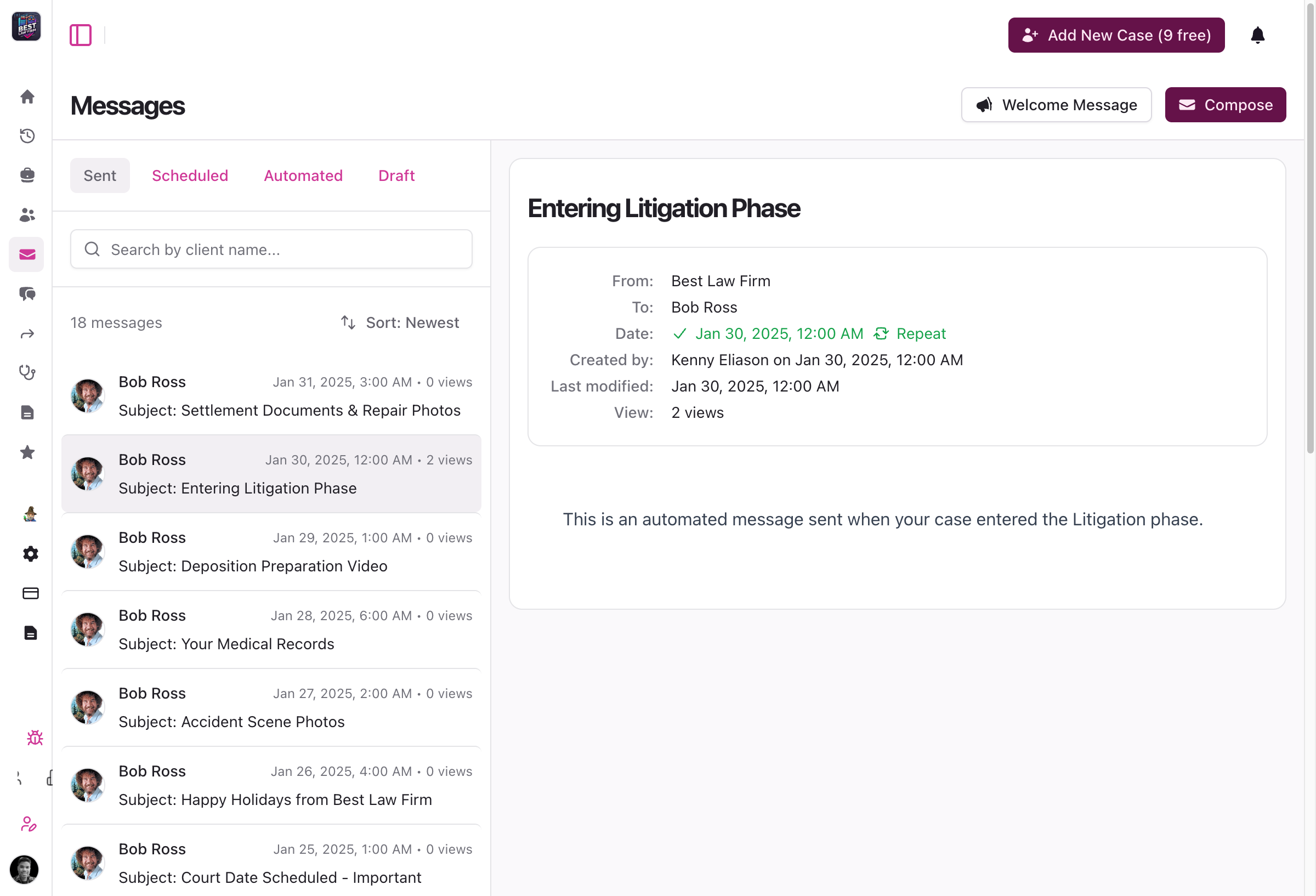 Messages detail view with lightbox