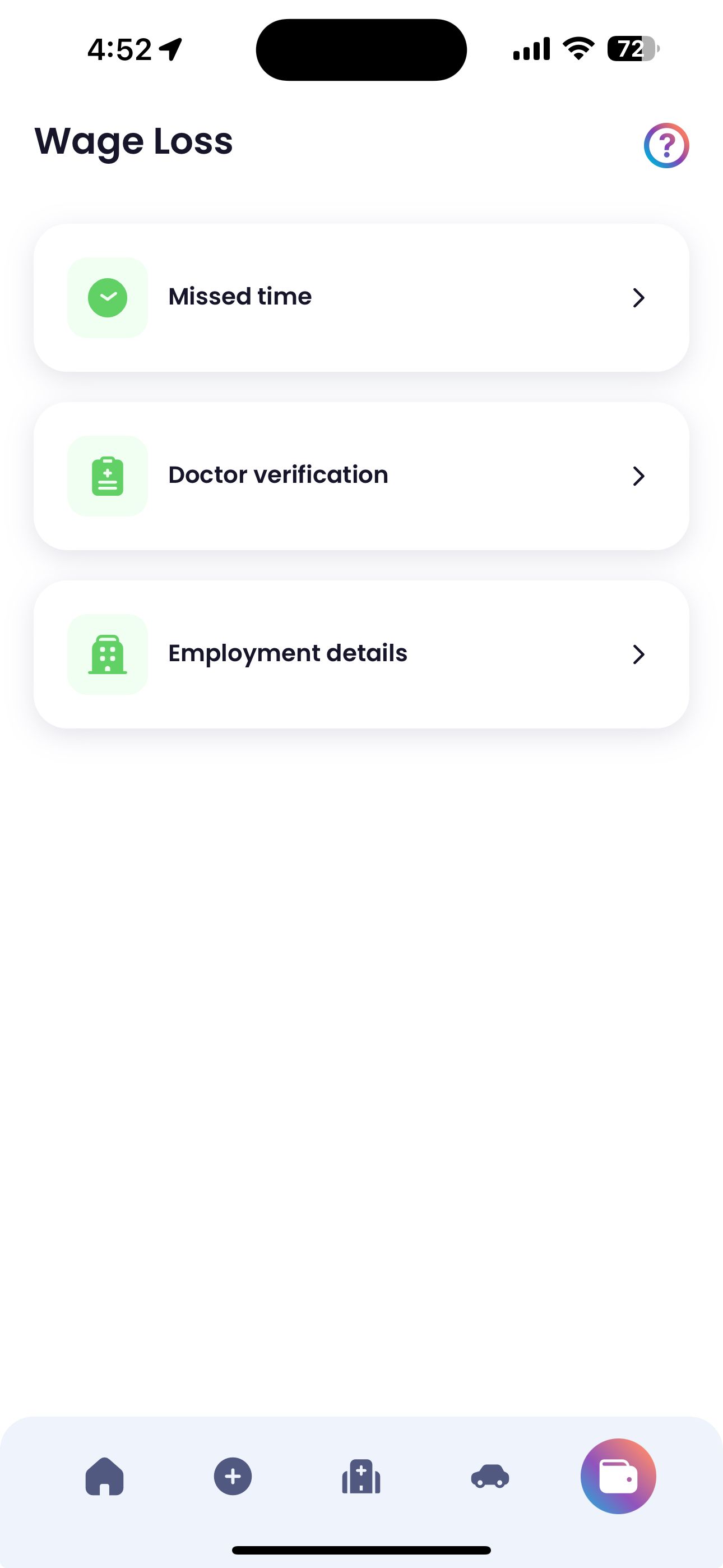 Wage Loss Tab Screenshot