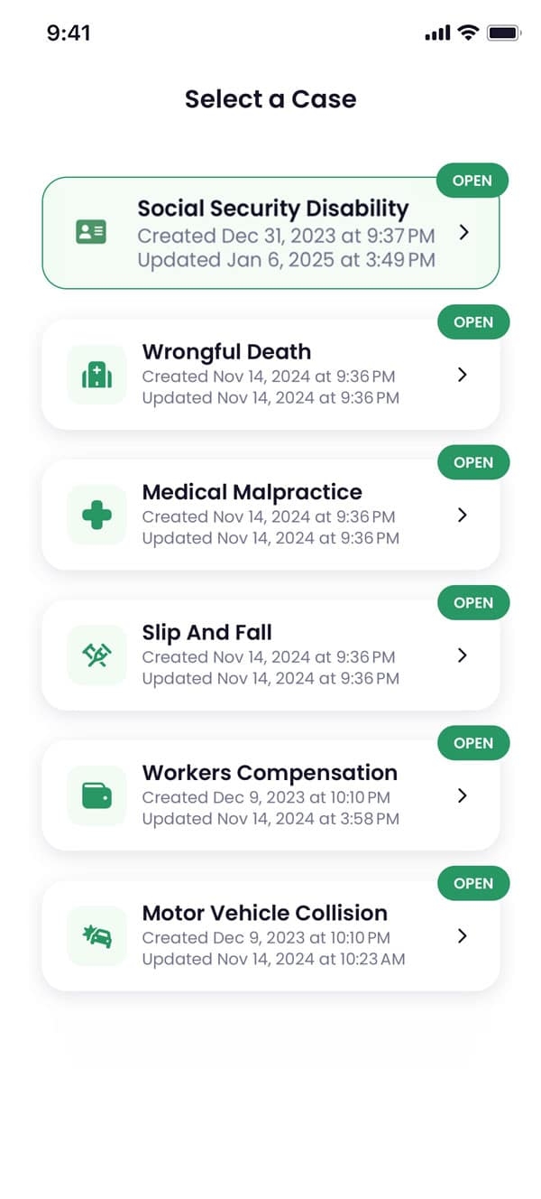 Social security disability case management in the Quilia app