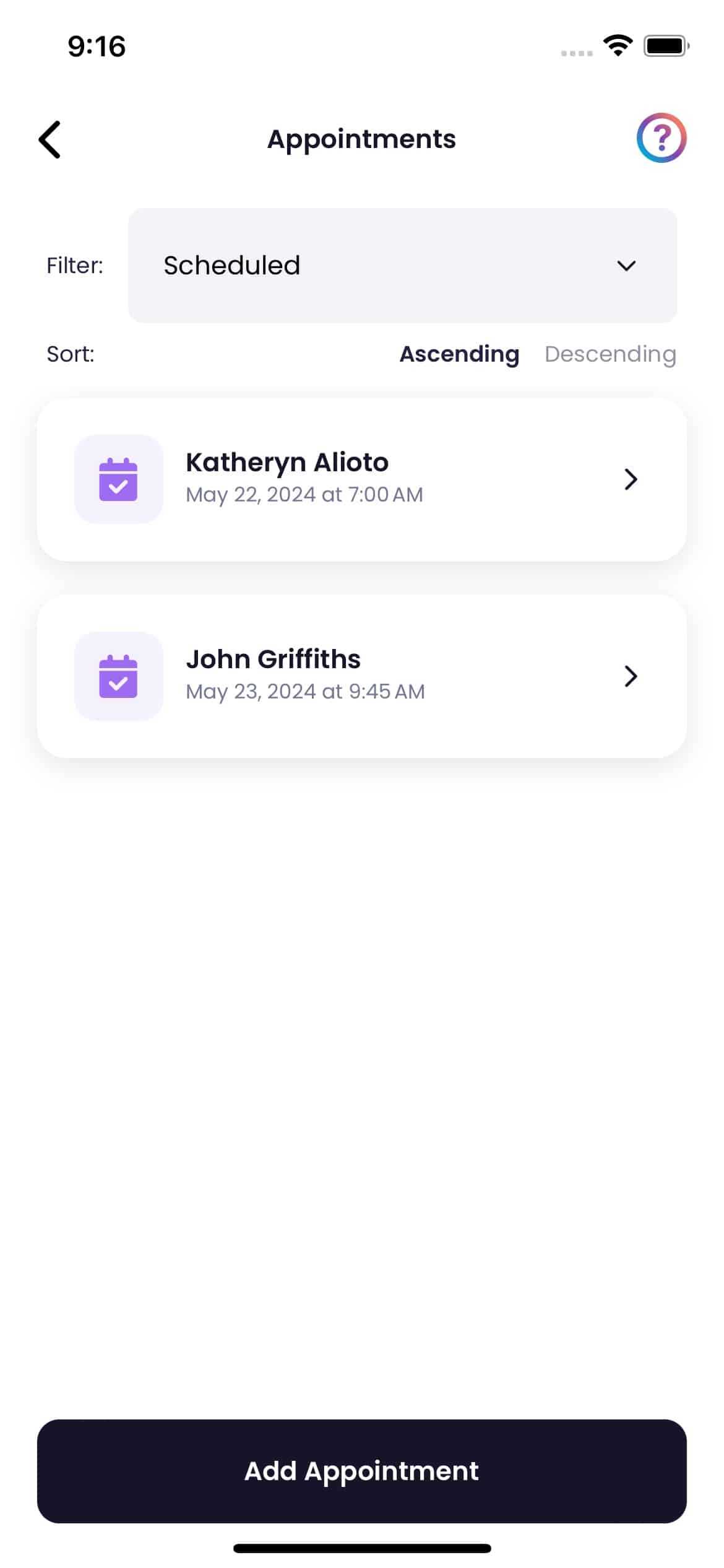 Screenshot of the Quilia App