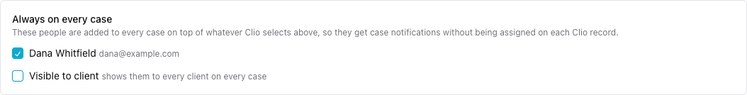 The Always on every case section on the Staff on case screen